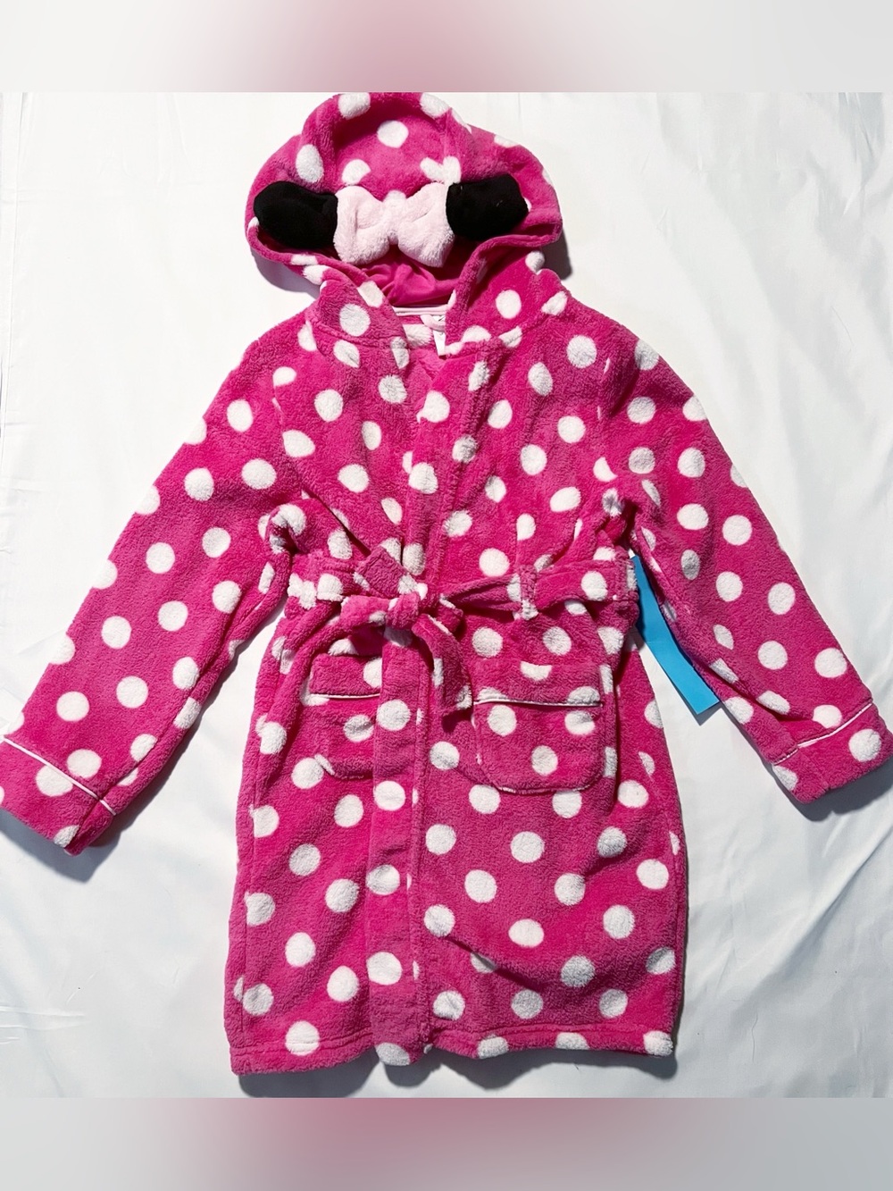 Disney NWT Girls 7/8 Pink Bow Belted Minnie Mouse Polka Dot Hooded Robe